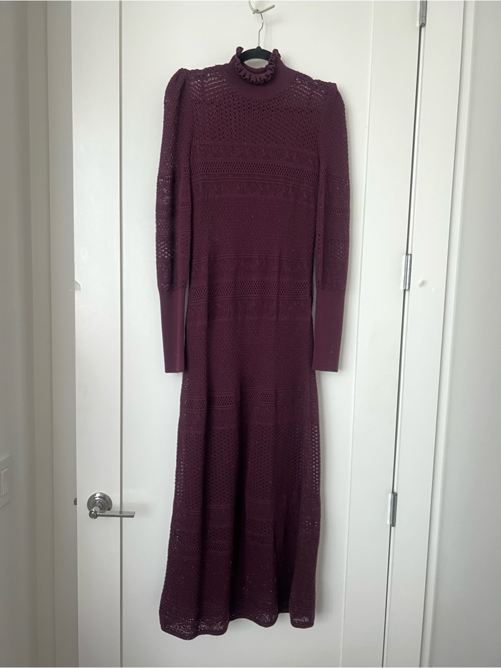 Ralph Lauren Purple Label Cashmere Silk Crochet Midi Sweater Dress L Italy